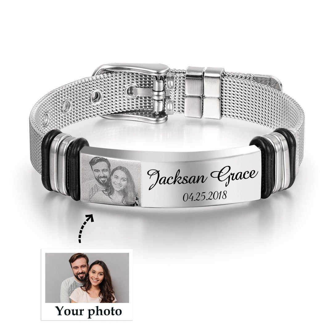 Personalized Engraved Photo & Text Necklace for Men