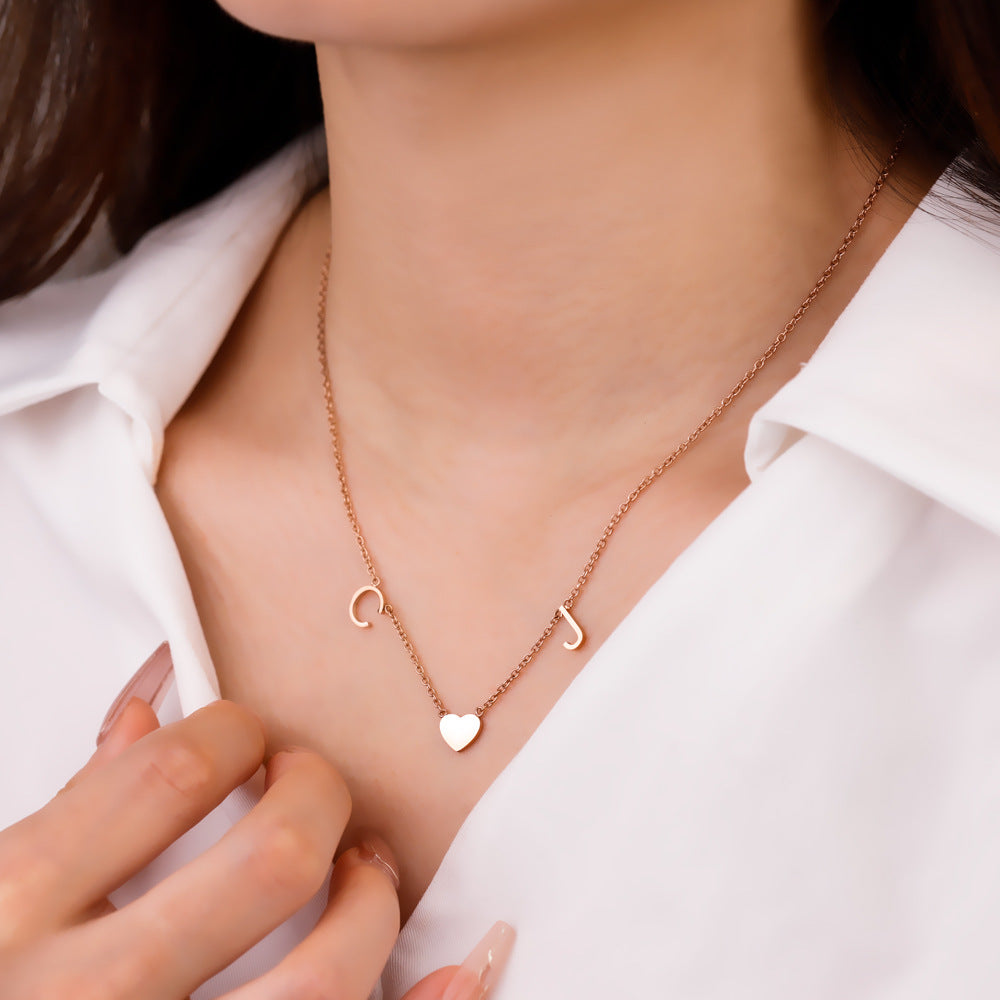 Heart-Shaped Couple Letter Collarbone Necklace