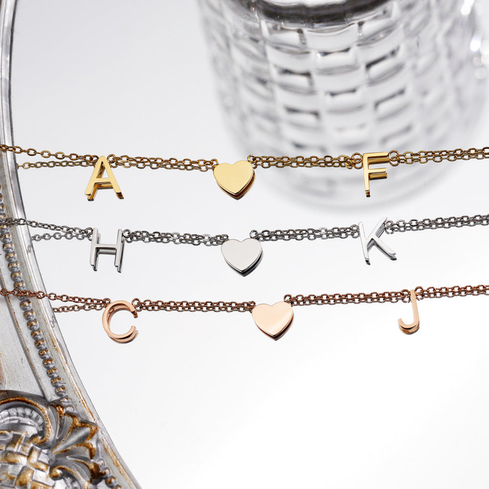Heart-Shaped Couple Letter Collarbone Necklace