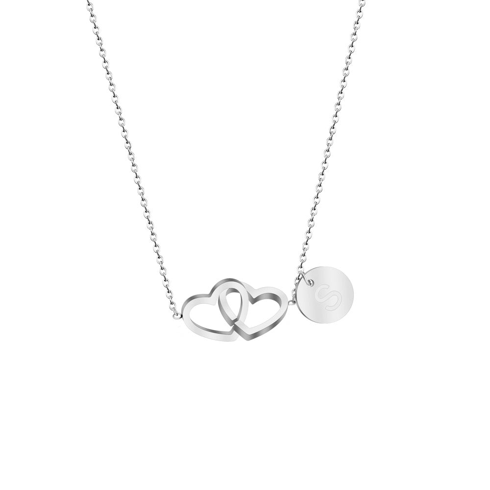 Double Heart & Alphabet Necklace(Bracelet)