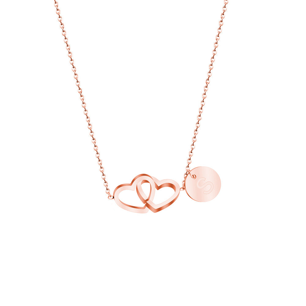 Double Heart & Alphabet Necklace(Bracelet)