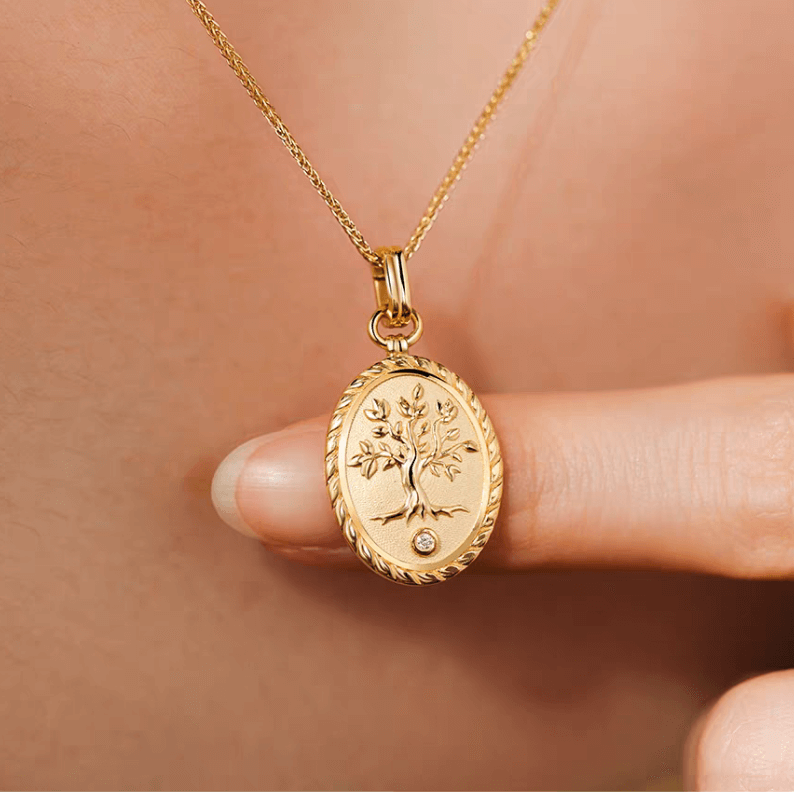 18K Yellow Gold Tree of Life Photo Necklace – Personalized Pet & Family Portrait Pendant
