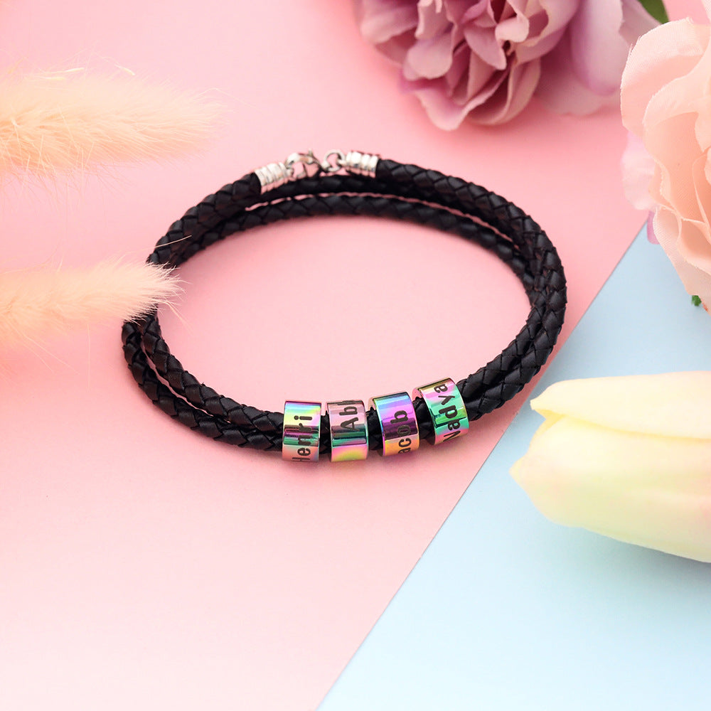 Personalized Custom Name Text Men Leather Bracelet