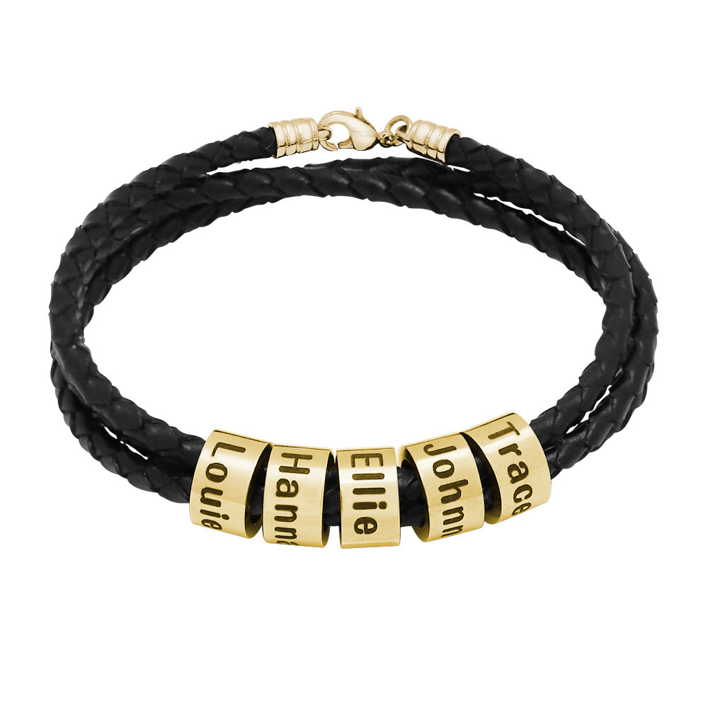 Personalized Custom Name Text Men Leather Bracelet