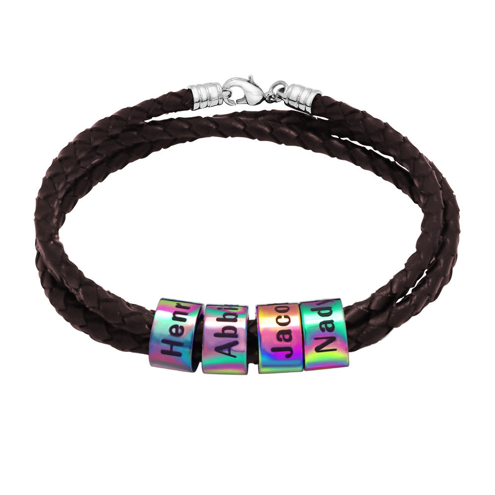 Personalized Custom Name Text Men Leather Bracelet