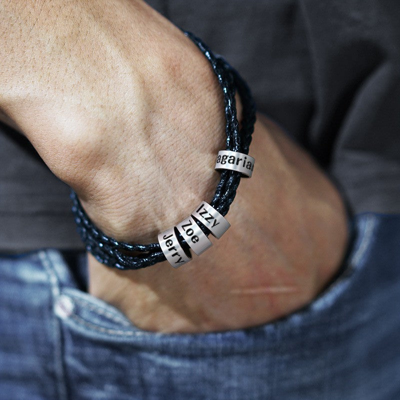 Personalized Custom Name Text Men Leather Bracelet