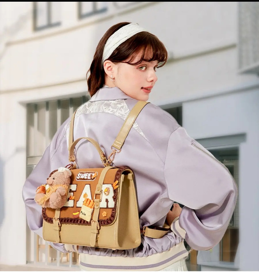 Bear Bun Master – Original Design Tote Backpack(Handcrafted)