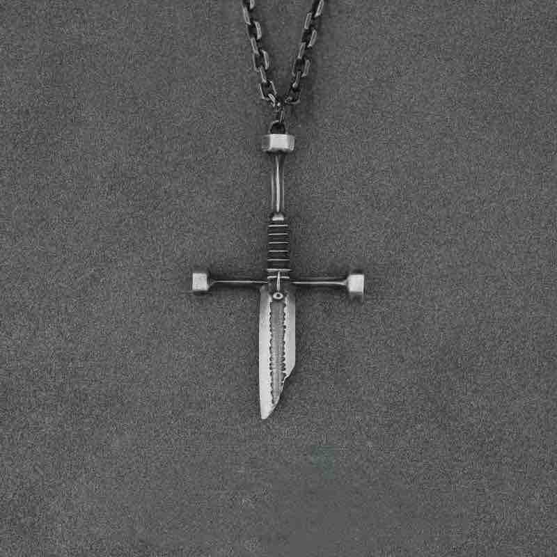 Broken Sword Cross Necklace-Handmade in 999 Sterling Silver