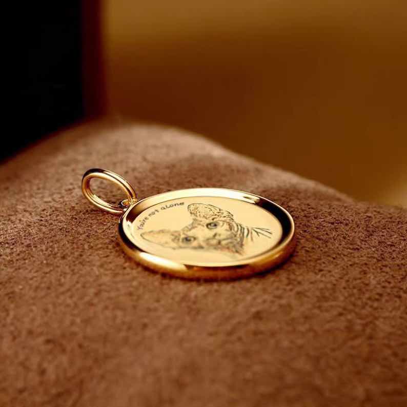 Custom 18K Gold Pet Photo & Engraved Pendant Necklace
