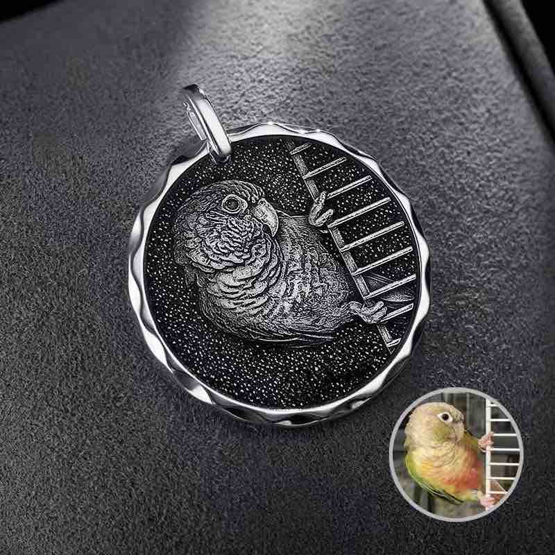 Custom 3D Pet Portrait Engraved Pendant Necklace – Handmade in 999 Sterling Silver