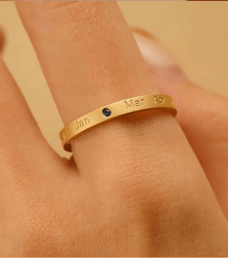 Personalized "Frozen Moment" Anniversary Couple's Rings-Hand Crafted in 18K Yellow Gold