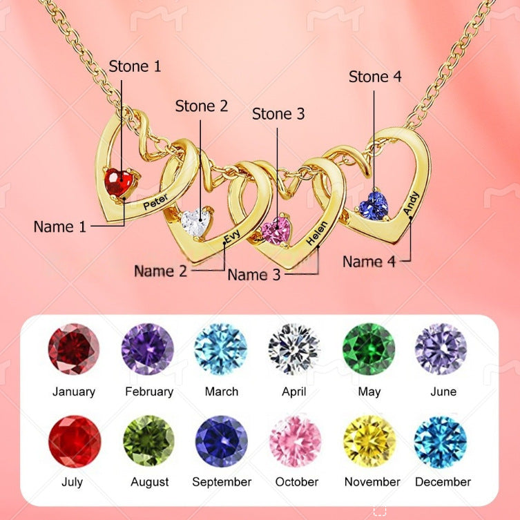 Personalized Birthstone Heart Name Necklace