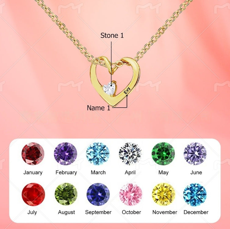 Personalized Birthstone Heart Name Necklace