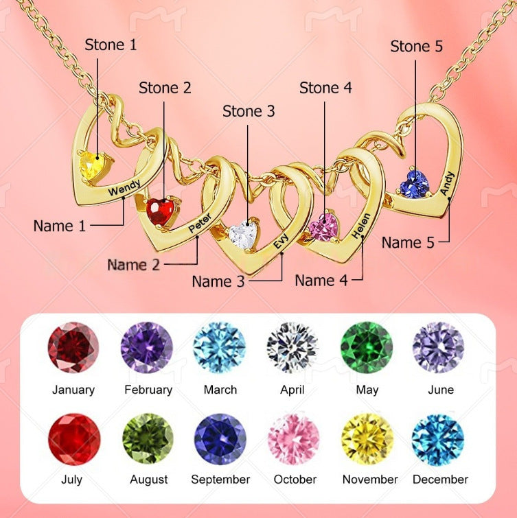 Personalized Birthstone Heart Name Necklace