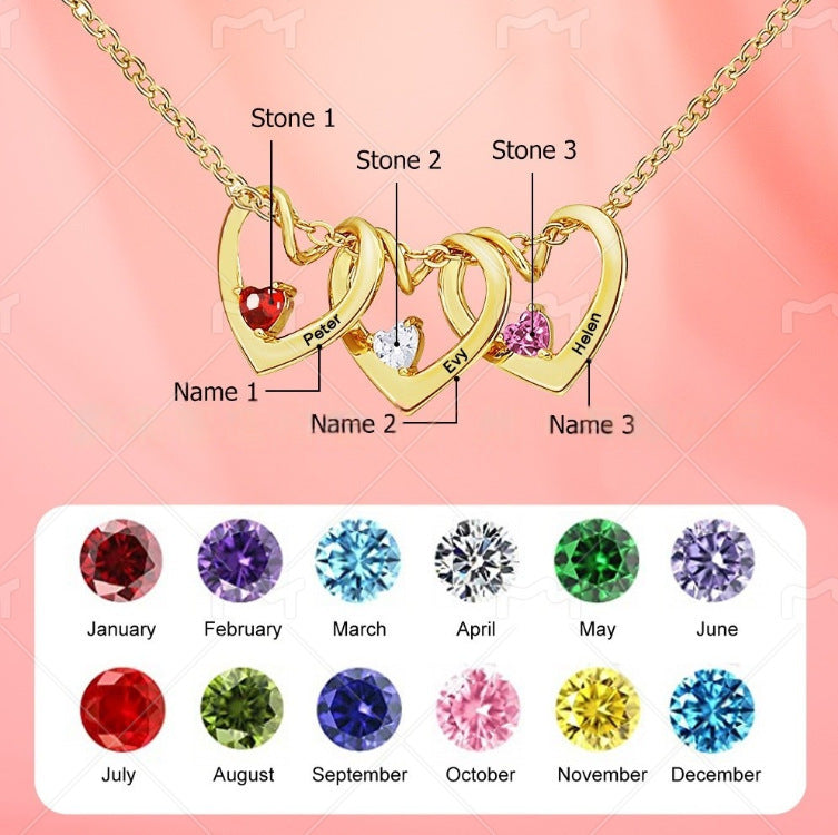 Personalized Birthstone Heart Name Necklace