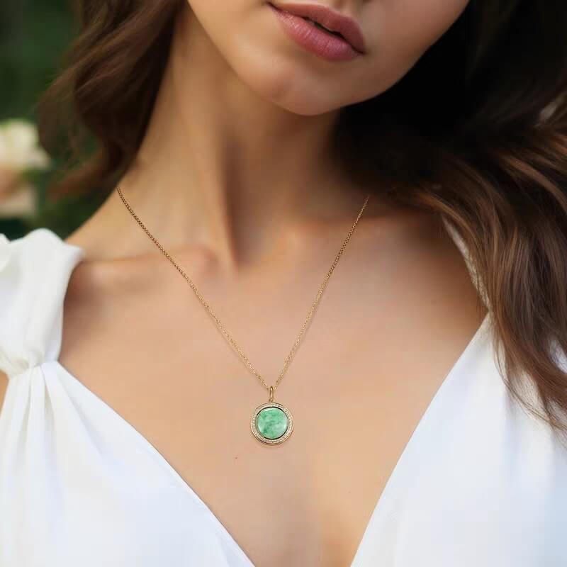 "Green Ivy Treasure Box" Jade Photo Collar Necklace-Hand Crafted in 18K Gold Plated Silver