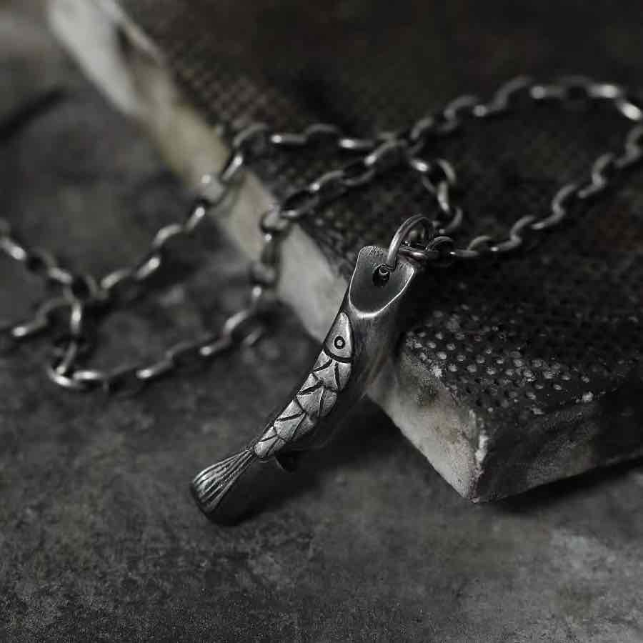 Lucky Horn Fish Whistle Necklace - Handmade in 999 Sterling Silver