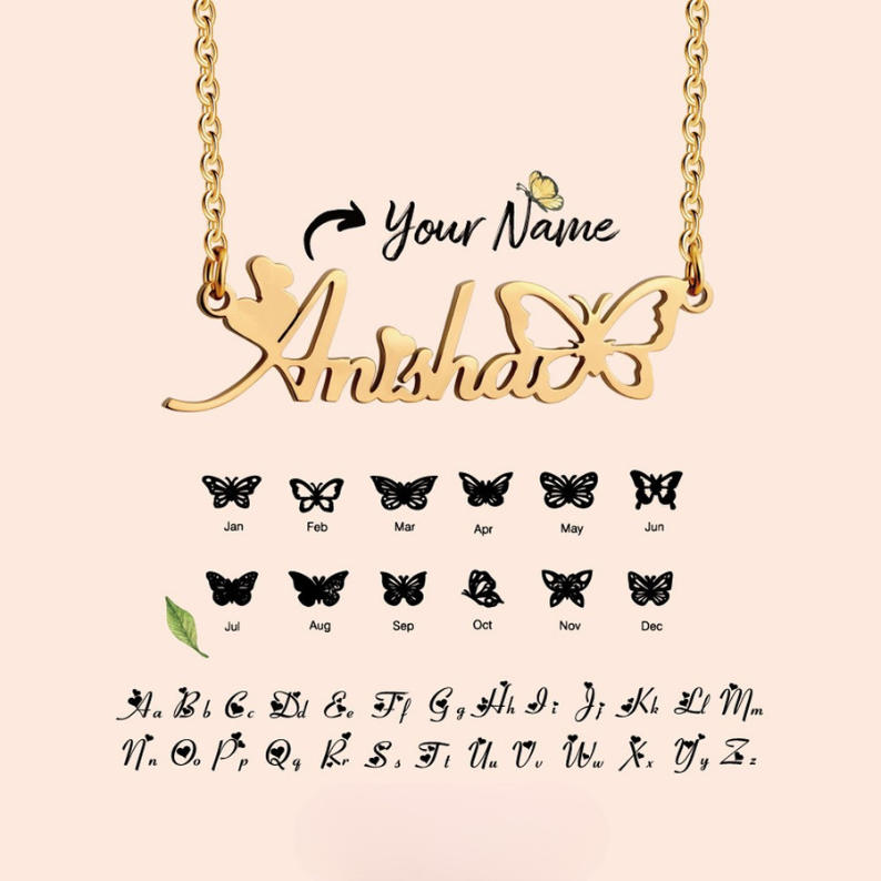 Personalized Birth Butterfly Name Necklace