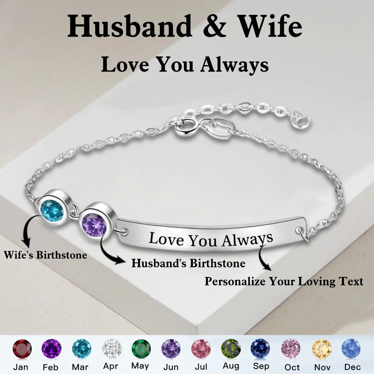 Personalized Couple Birthstones Bracelet