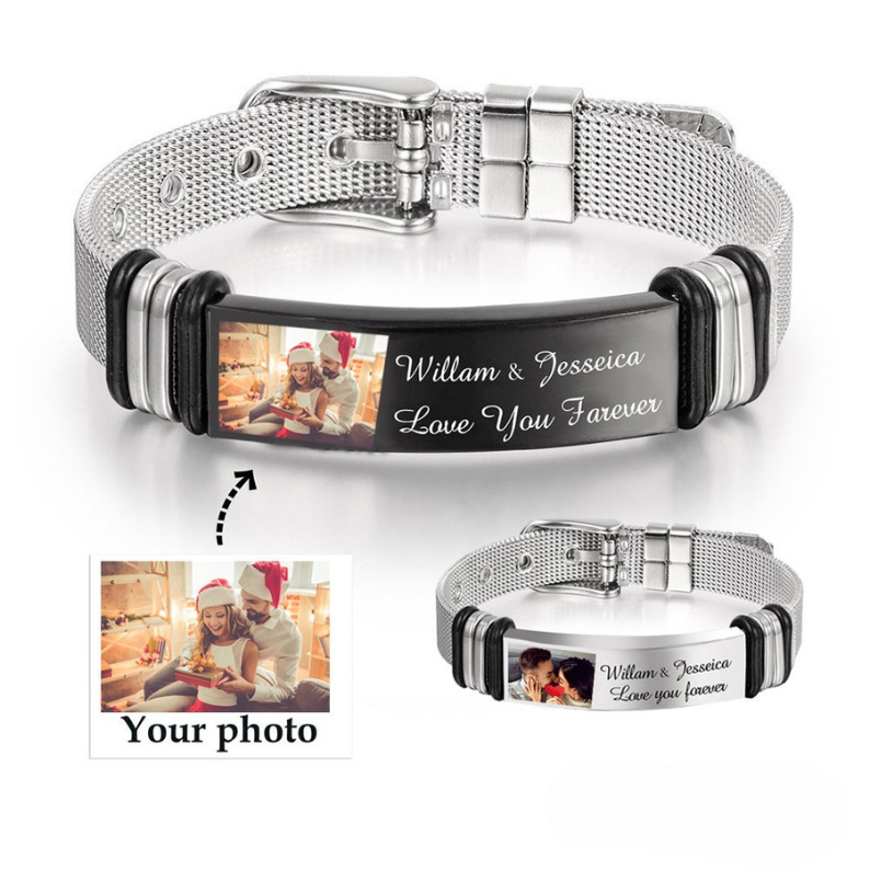 Personalized Engraved Photo & Text Necklace for Men