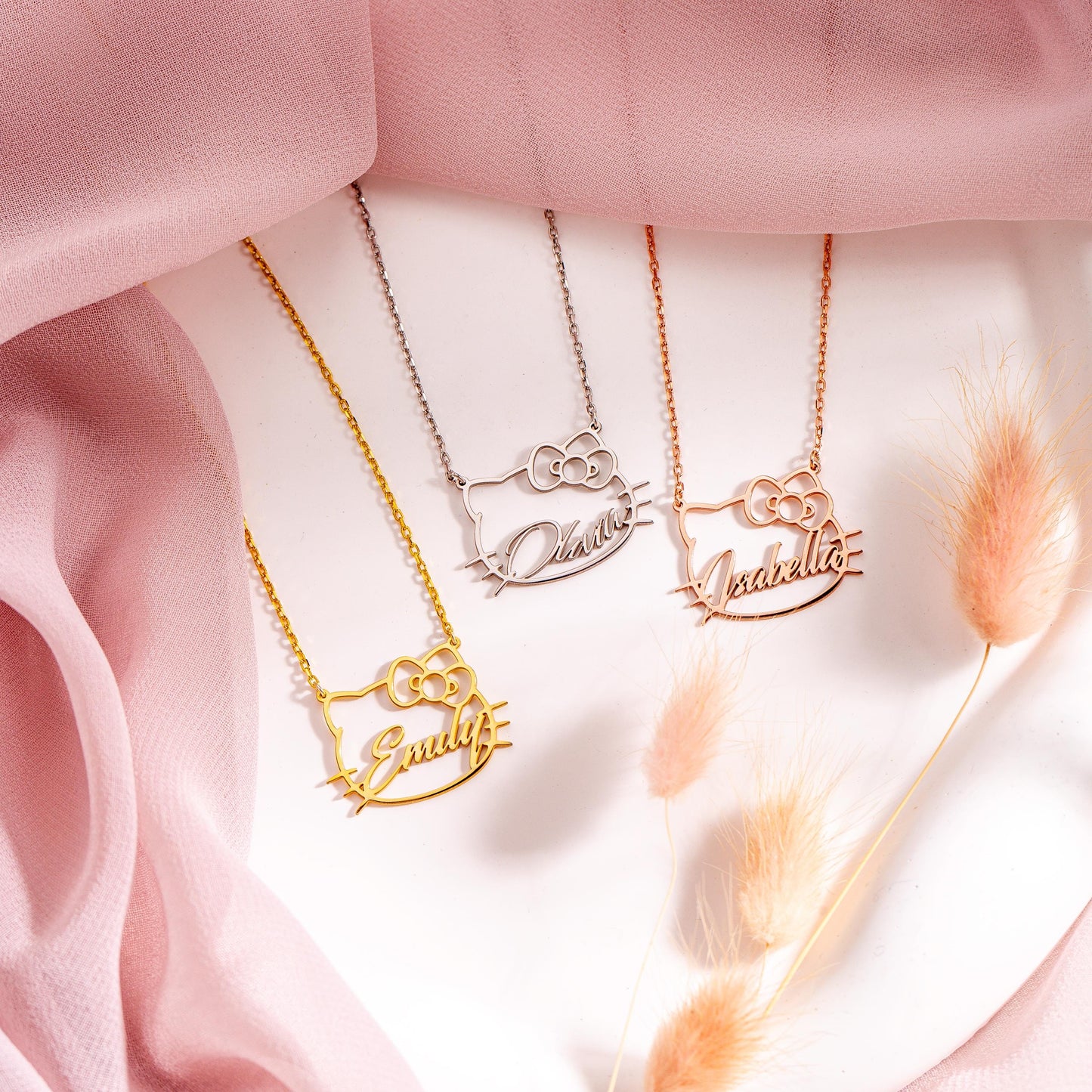 Cute Kitty Name Necklace-Sterling Silver