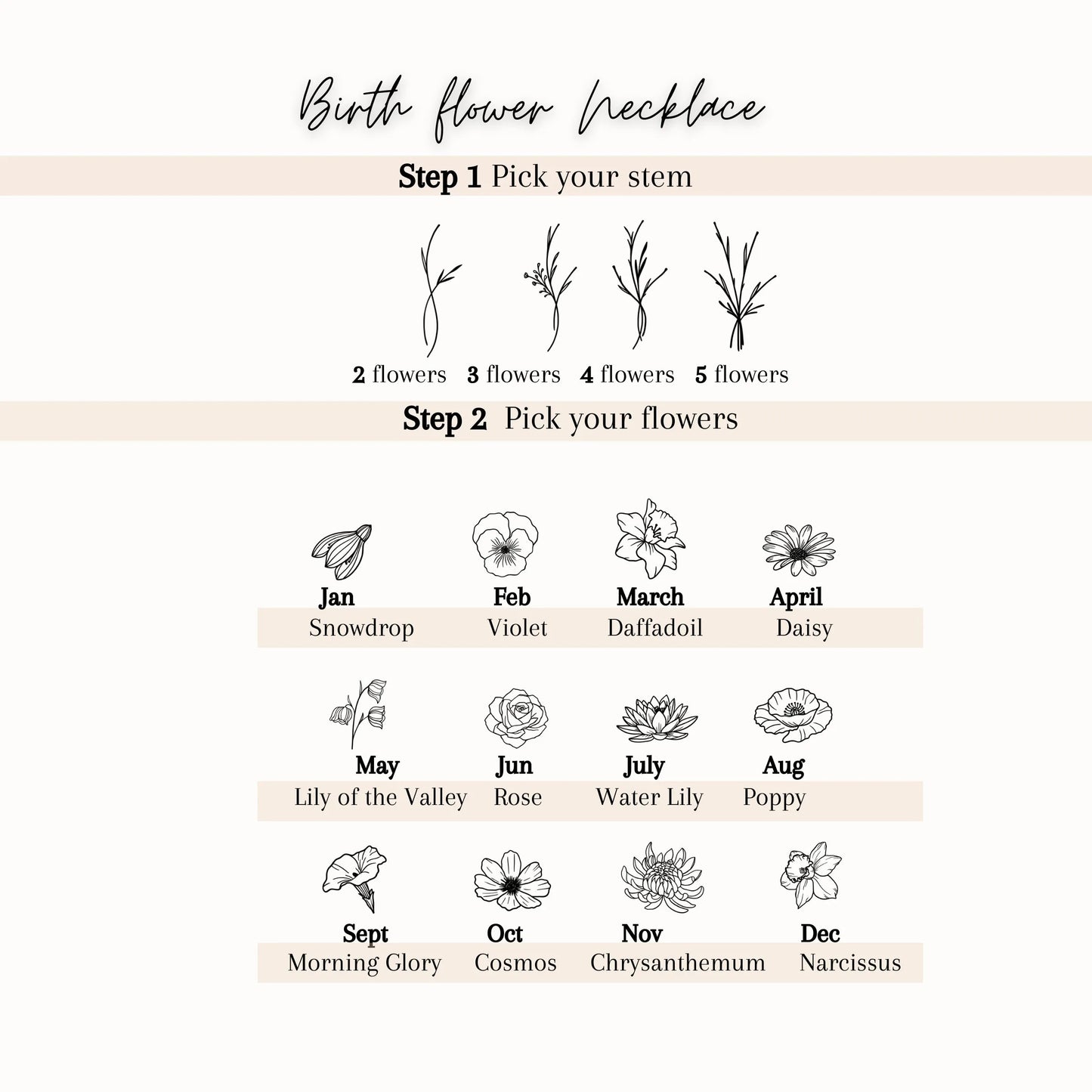 Personalized Birth Flower Family Bouquet Necklace