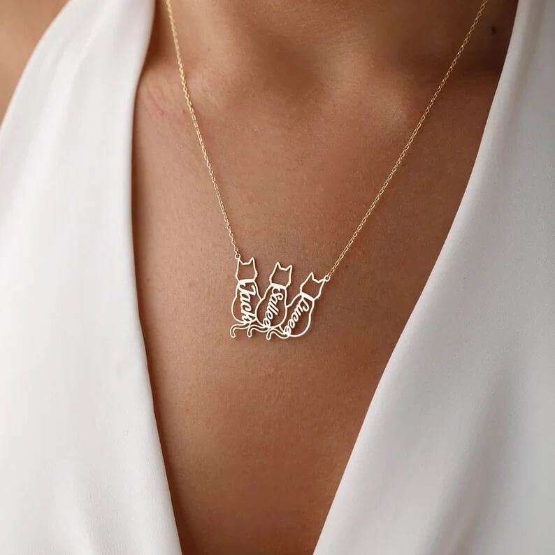 Lucky Cat Name Necklace-Sterling Silver