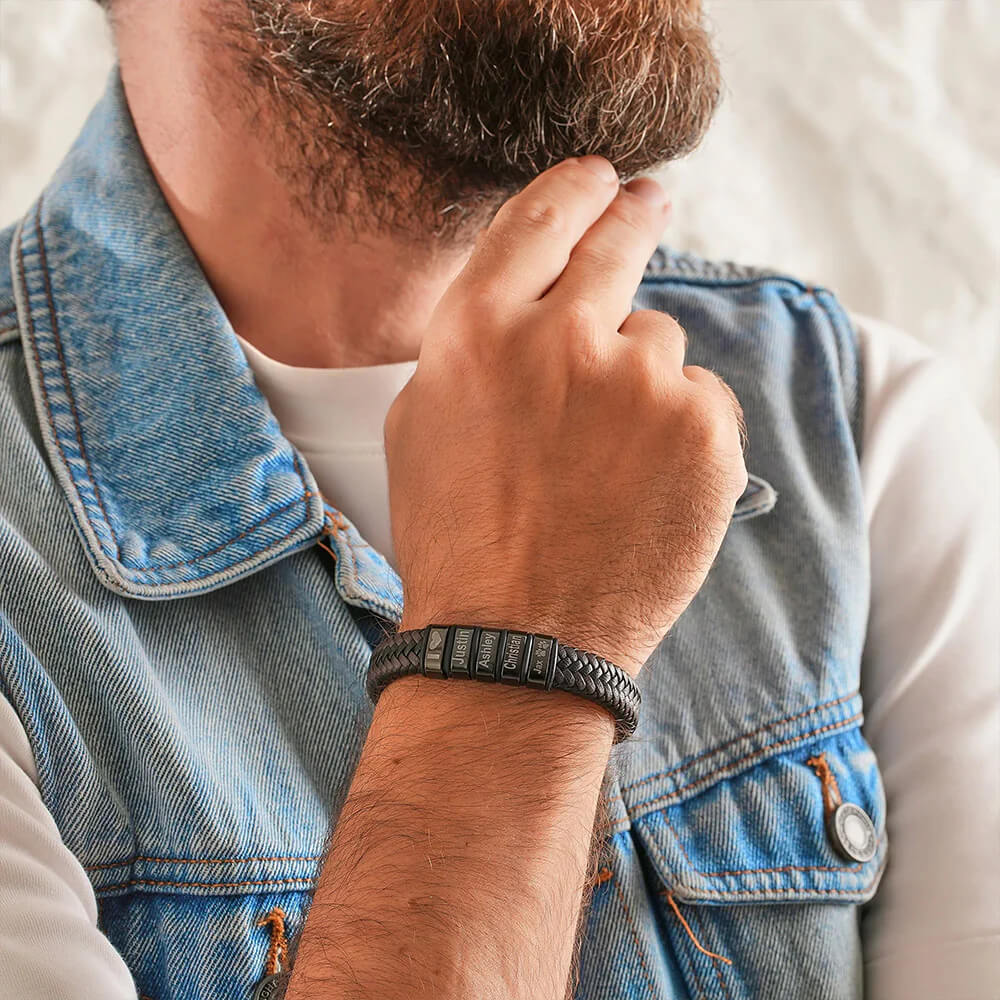 Personalized Men's Braid Leather Bracelet-Perfect Gift for Fathers, Husbands, or Boyfriends