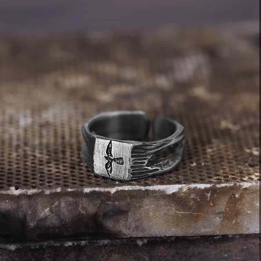 Flying Raven Open Ring – Handmade in 999 Sterling Silver
