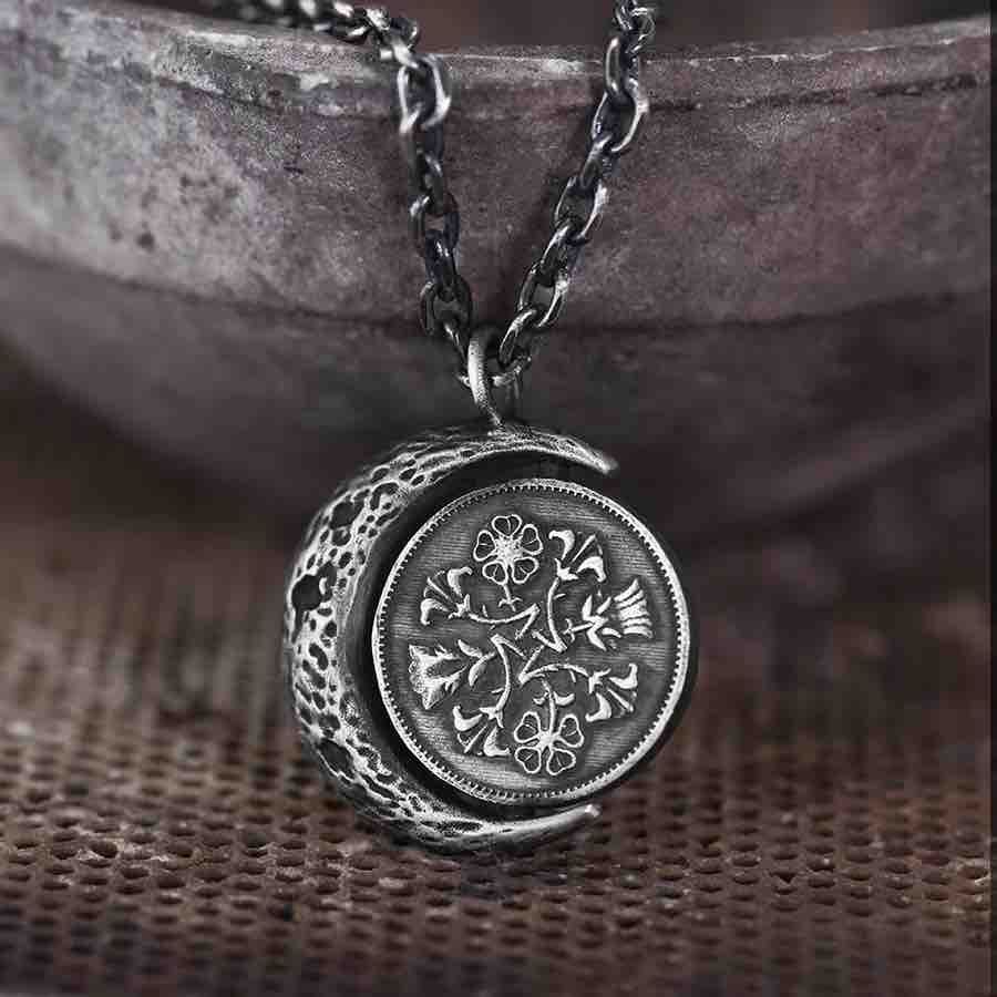The Moon and Sixpence Rotating Necklace-Handmade in 999 Sterling Silver