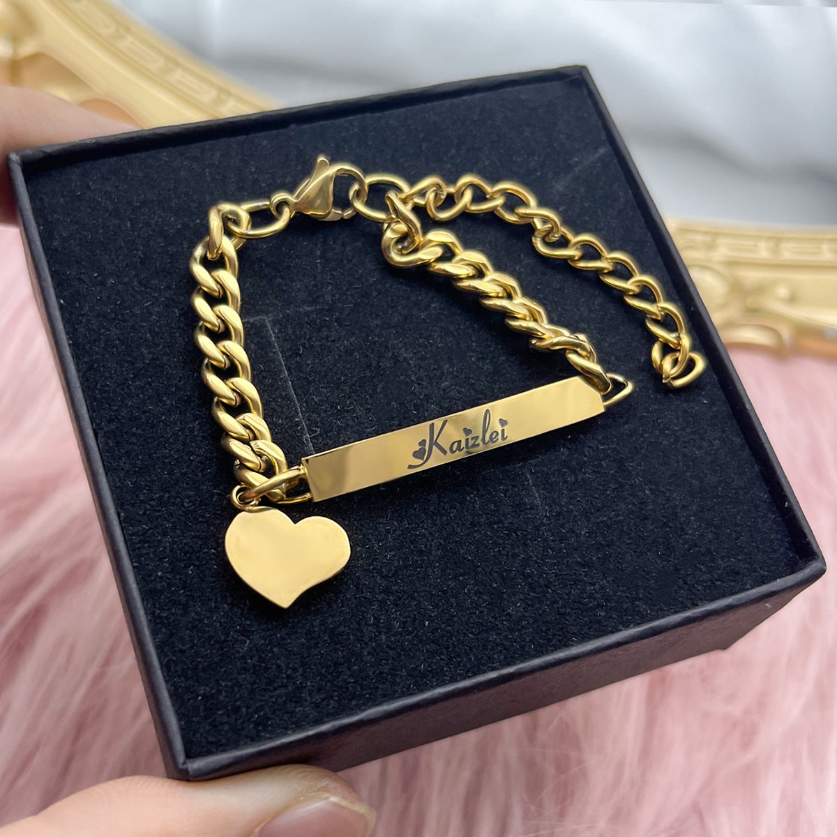 Personalized Heart Name Necklace, Bracelet, and Mini Earrings Set (Kids' Edition)-3-piece