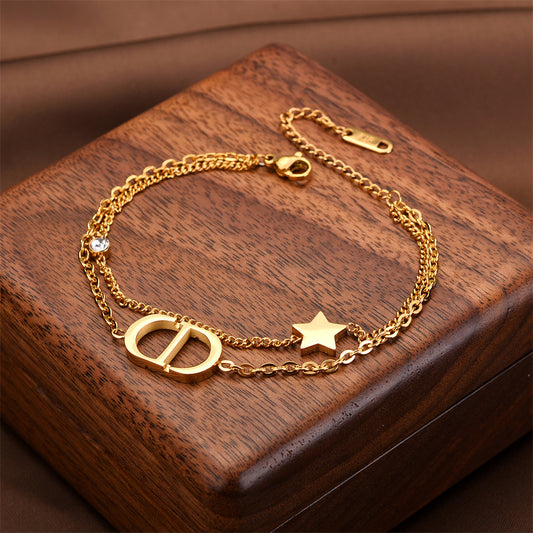 CD Letter & Star Double-Layer Chain Bracelet