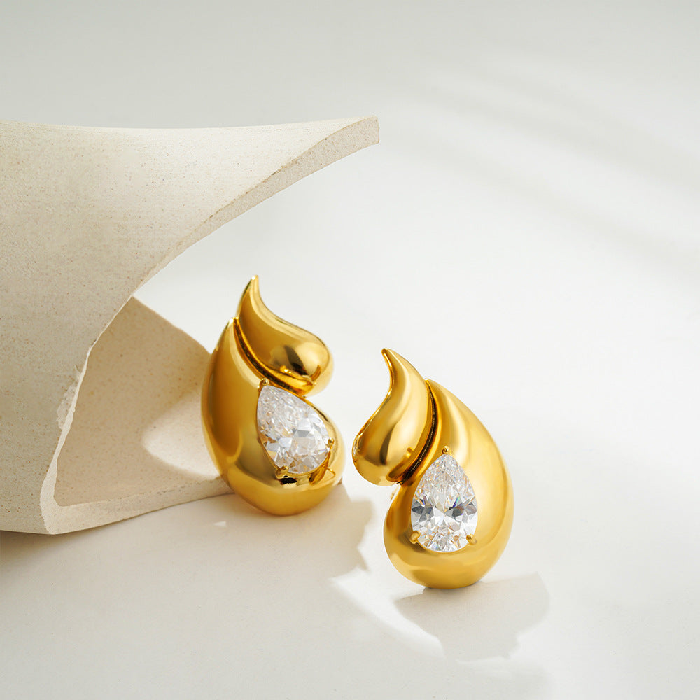 Double Layer Teardrop Zircon Stud Earrings