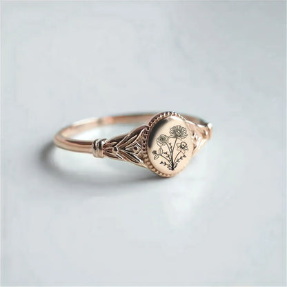 Bague de naissance personnalisée avec fleur