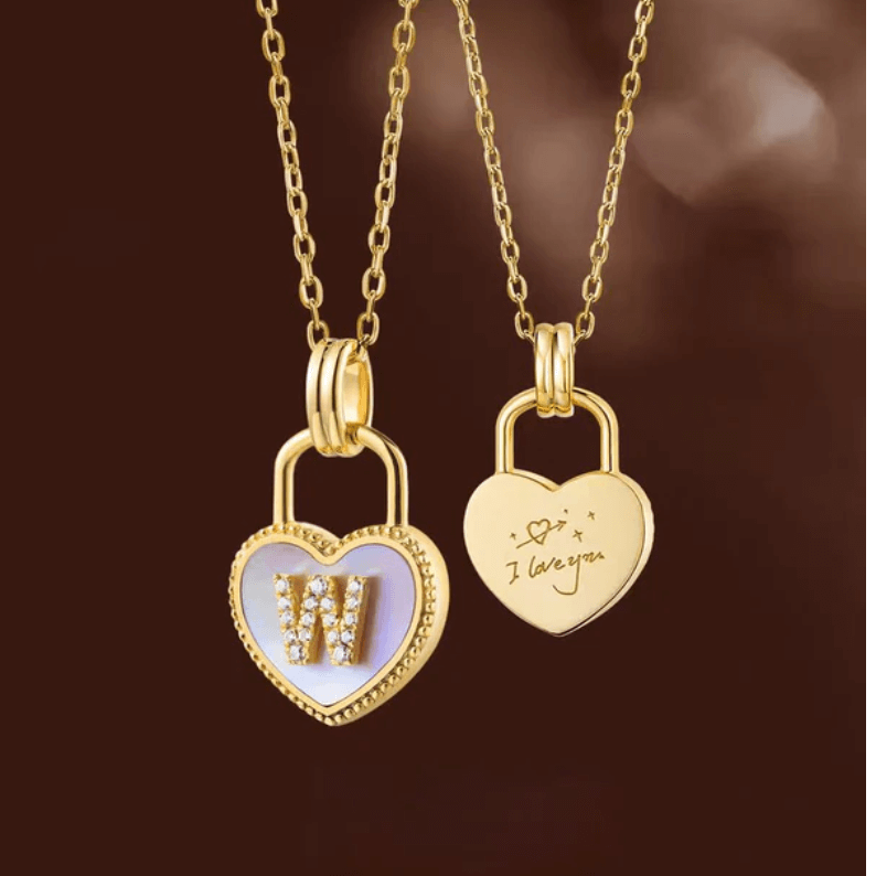 18K Yellow Gold Heart Lock Engraved Necklace—Best Gift For Lover One