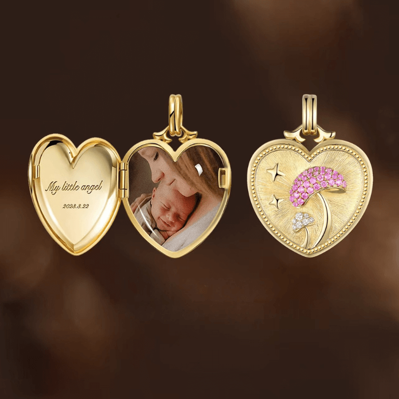 18K Yellow Gold Heart Photo Locket Necklace – Personalized Pet & Family Portrait Pendant