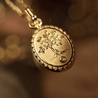18K Yellow Gold Tree of Life Photo Necklace – Personalized Pet & Family Portrait Pendant
