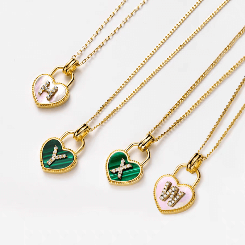 18K Yellow Gold Heart Lock Engraved Necklace—Best Gift For Lover One
