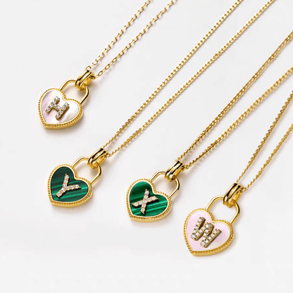 18K Yellow Gold Heart Lock Engraved Necklace—Best Gift For Lover One