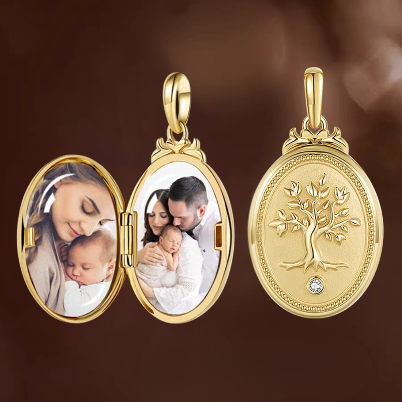 18K Gold Tree of Life Necklace – Photo Pendant for Pets, Family & Loved Ones