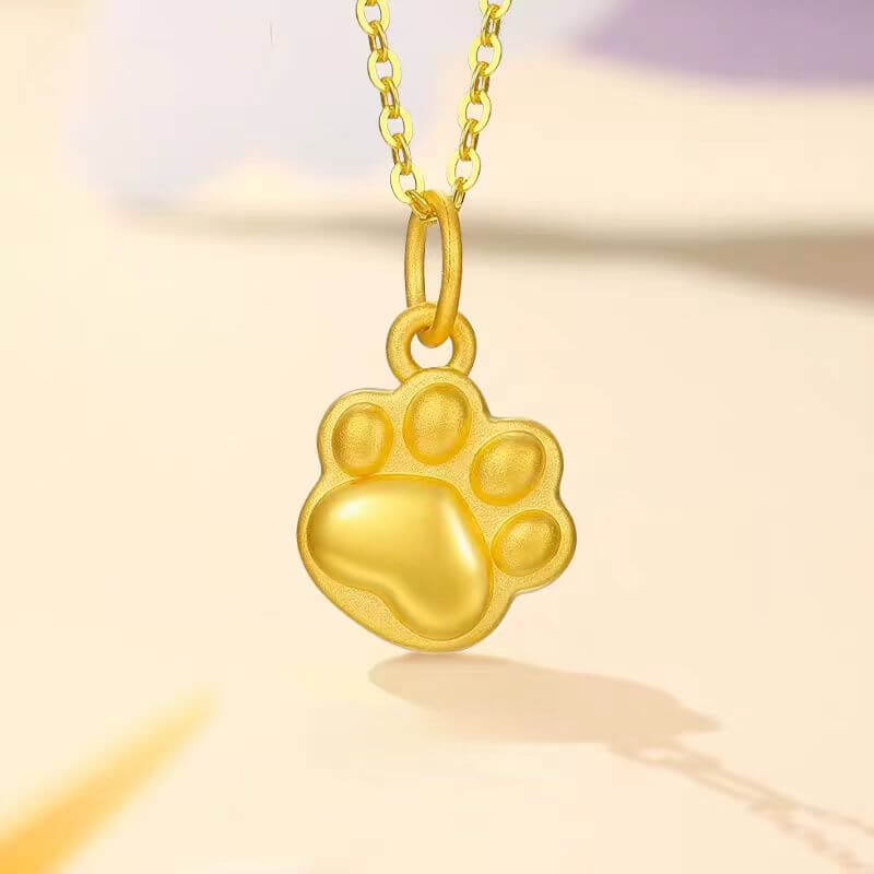 24K Yellow Gold Cat Paw Pendant Necklace