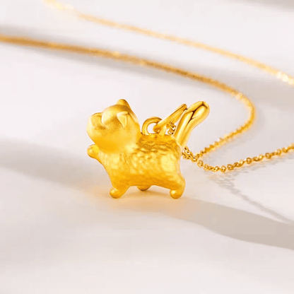 24K Yellow Gold Cute Cat Pendant Necklace