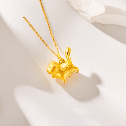 24K Yellow Gold Cute Cat Pendant Necklace