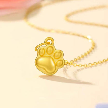 24K Yellow Gold Cat Paw Pendant Necklace