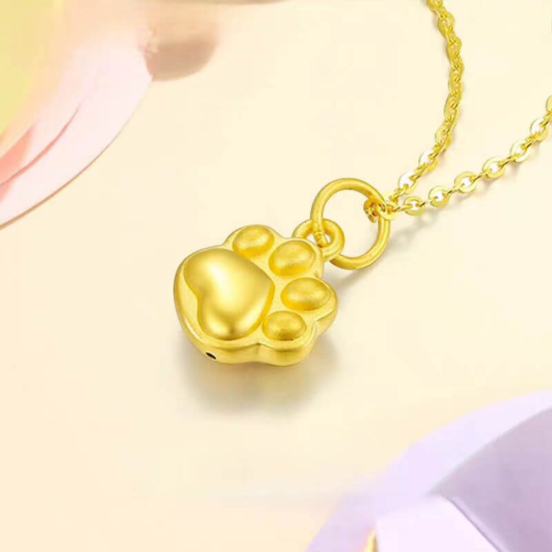24K Yellow Gold Cat Paw Pendant Necklace