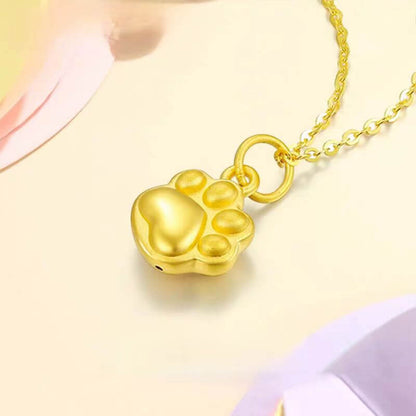 24K Yellow Gold Cat Paw Pendant Necklace
