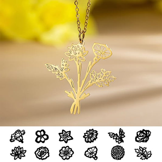 Custom Birthflower Bouquet Necklace, Family Necklace, Mother's Day/Birthday Gifts, Gifts for Grandma/Mom