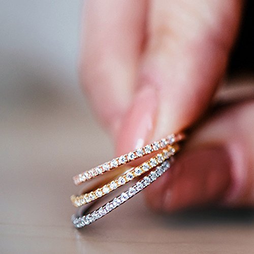 14K Gold Plated Solid 925 Sterling Silver CZ Simulated Diamond Stackable Eternity Ring for Women