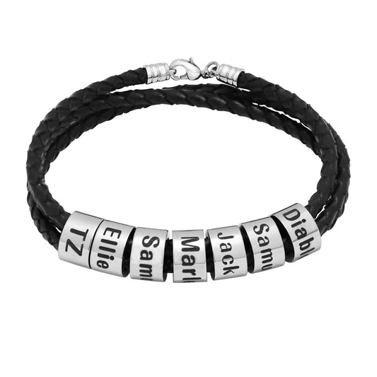 Personalized Custom Name Text Men Leather Bracelet