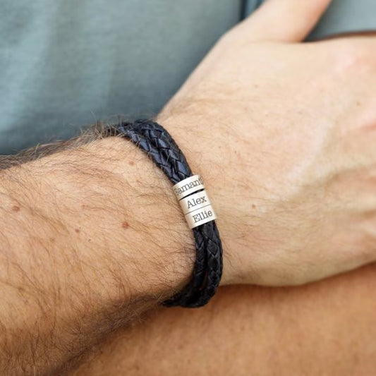 Personalized Custom Name Text Men Leather Bracelet